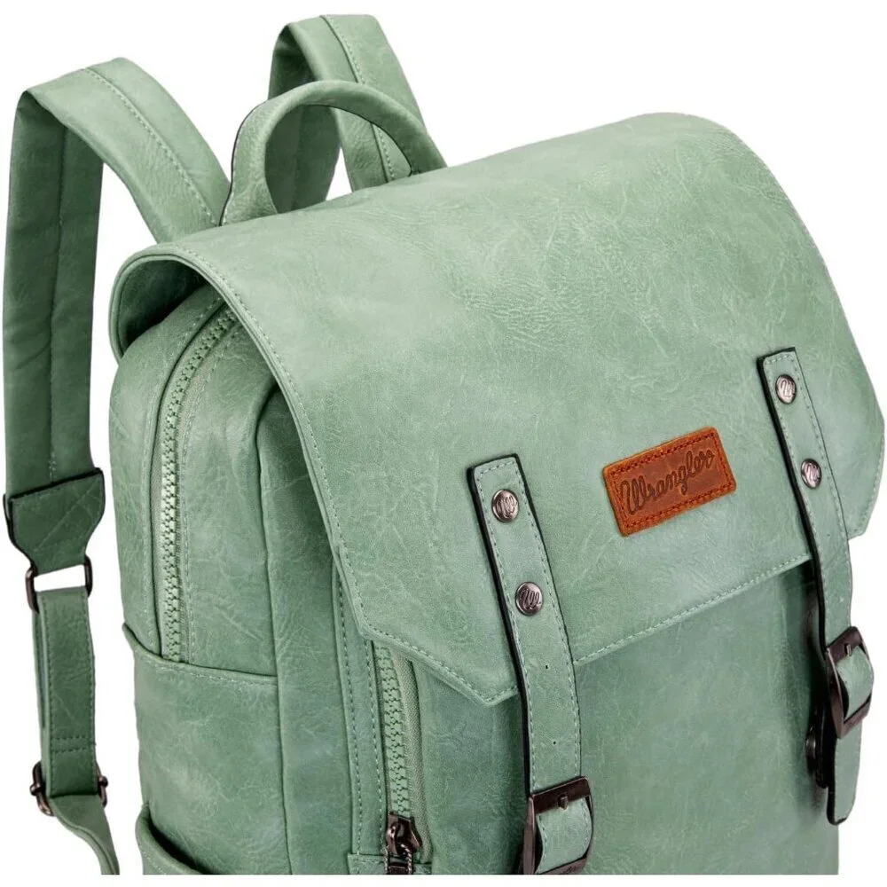 ✨Men Green Montana West Wrangler Leather Purse Laptop Backpack Fashion Backpack